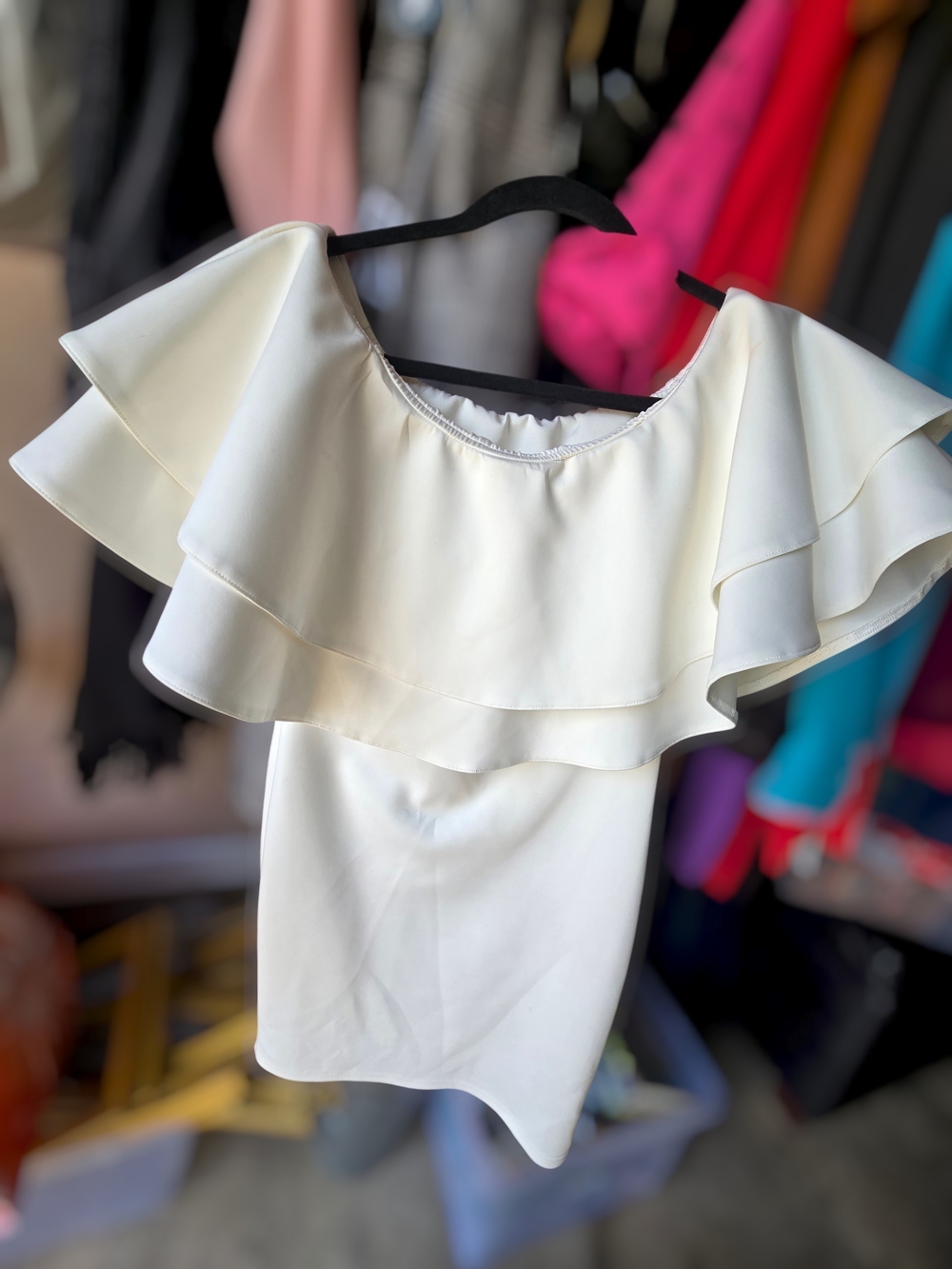 Off-Shoulder Ruffle Women DRESS - Cream